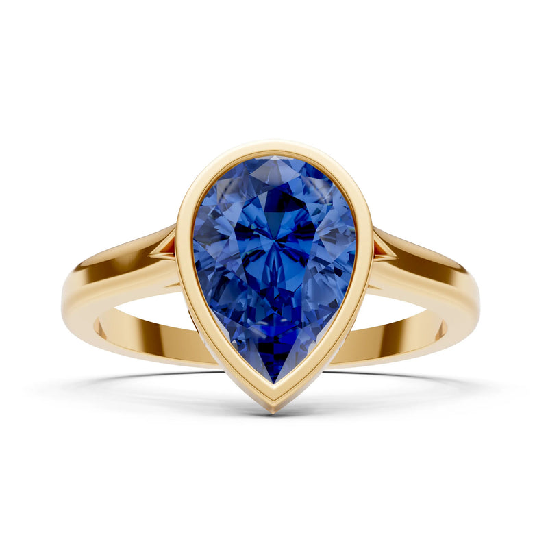 Blue Sapphire Pear Shape Bezel Set Solitaire Ring