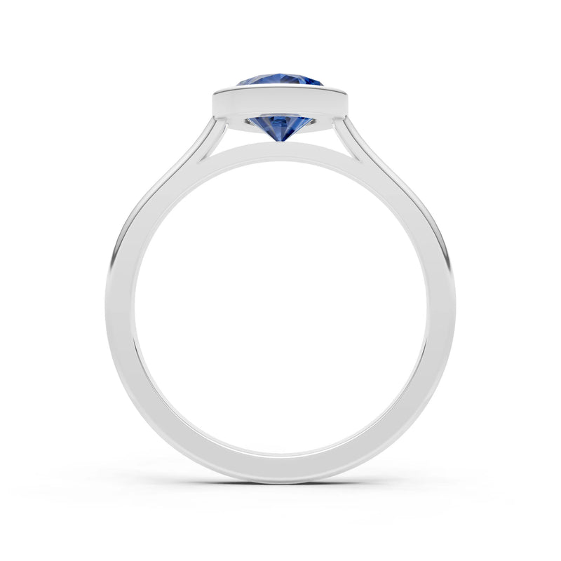 Blue Sapphire Pear Shape Bezel Set Solitaire Ring