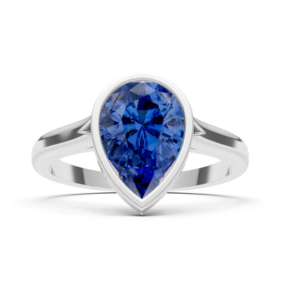 Blue Sapphire Pear Shape Bezel Set Solitaire Ring