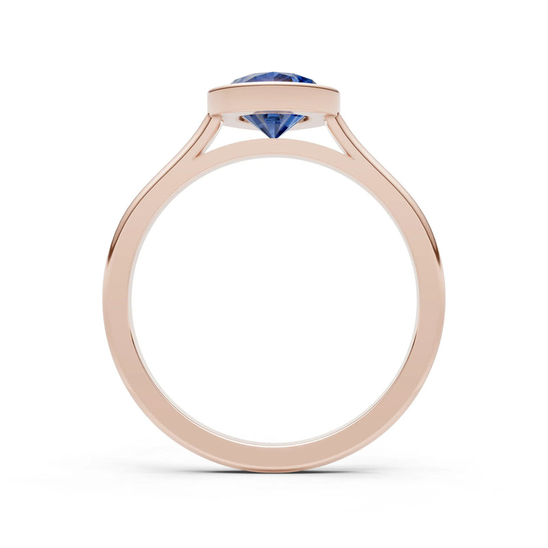Blue Sapphire Pear Shape Bezel Set Solitaire Ring