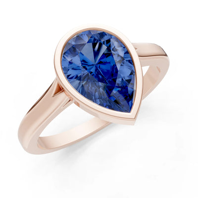 Blue Sapphire Pear Shape Bezel Set Solitaire Ring
