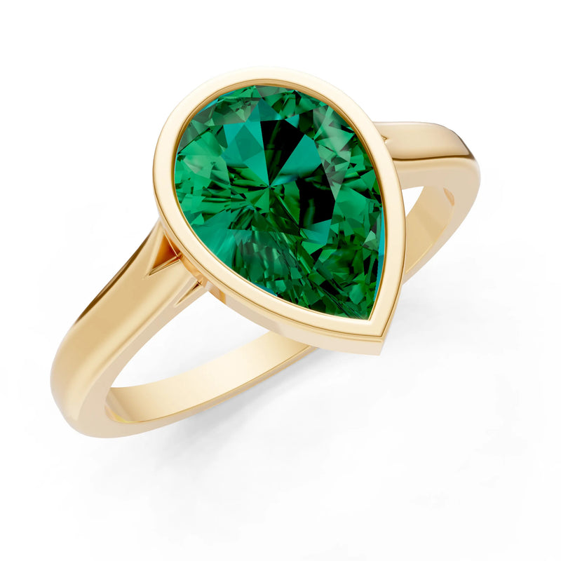 Emerald Pear Shape Bezel Set Solitaire Ring