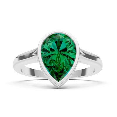 Emerald Pear Shape Bezel Set Solitaire Ring