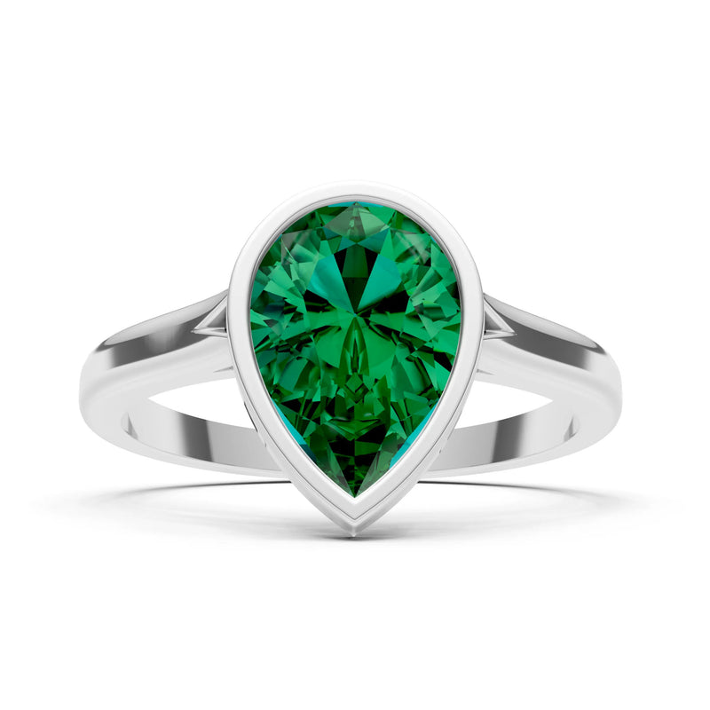 Emerald Pear Shape Bezel Set Solitaire Ring