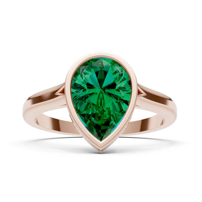 Emerald Pear Shape Bezel Set Solitaire Ring