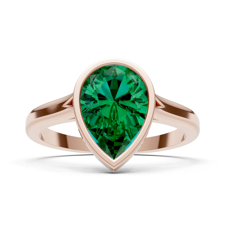 Emerald Pear Shape Bezel Set Solitaire Ring