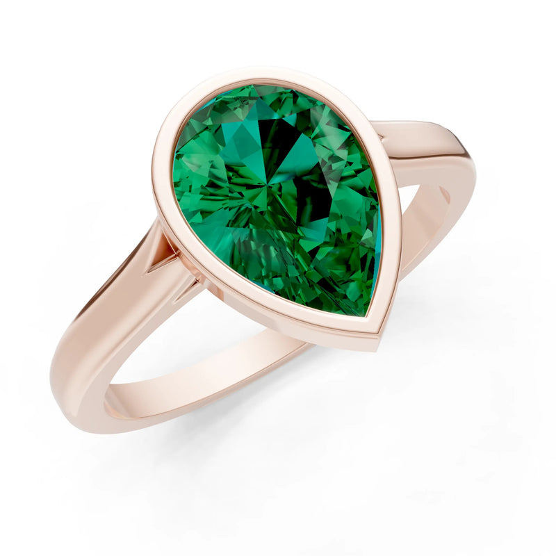 Emerald Pear Shape Bezel Set Solitaire Ring