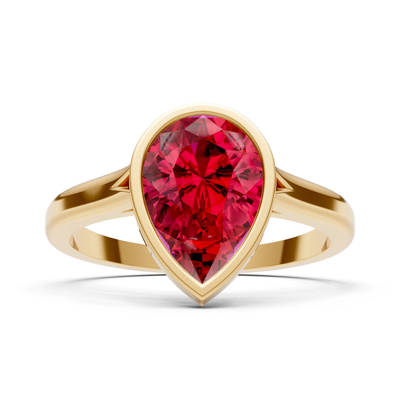Ruby Pear Shape Bezel Set Solitaire Ring