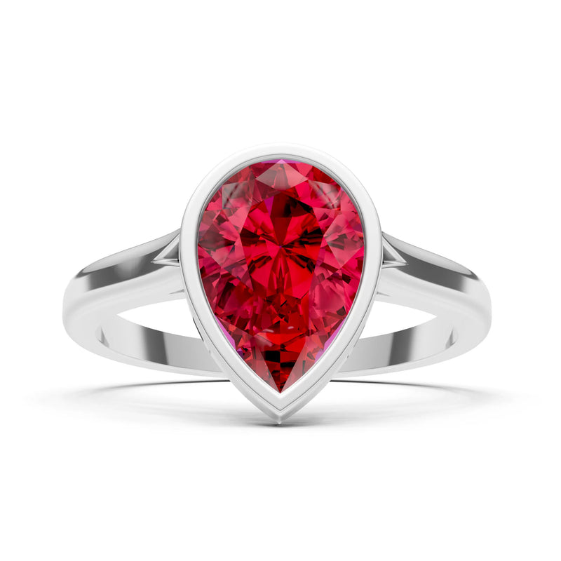 Ruby Pear Shape Bezel Set Solitaire Ring