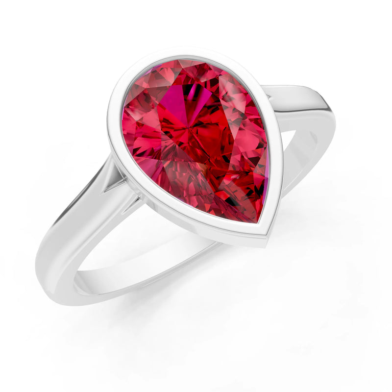 Ruby Pear Shape Bezel Set Solitaire Ring