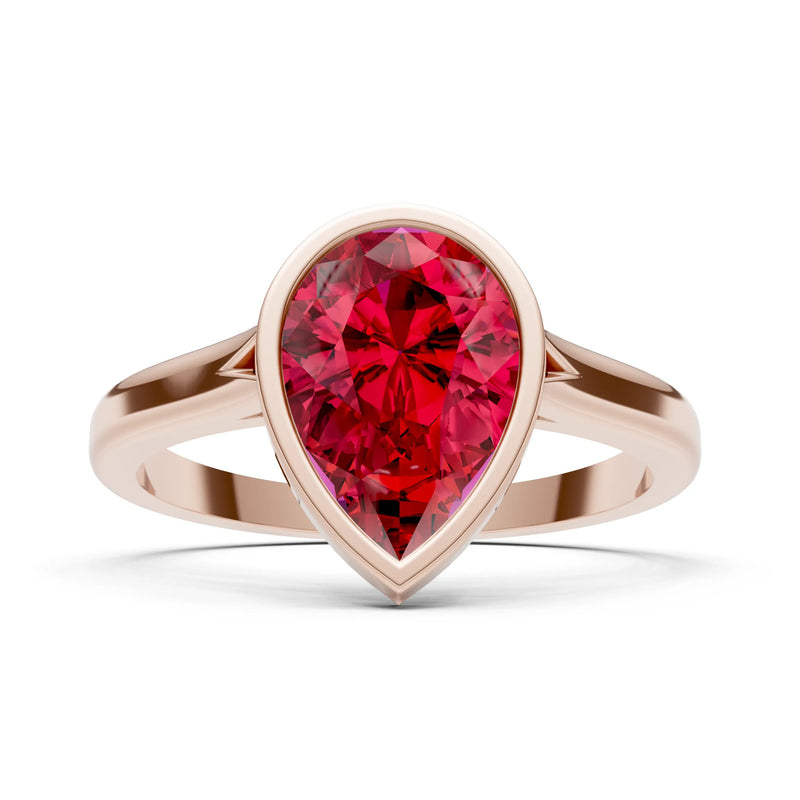 Ruby Pear Shape Bezel Set Solitaire Ring
