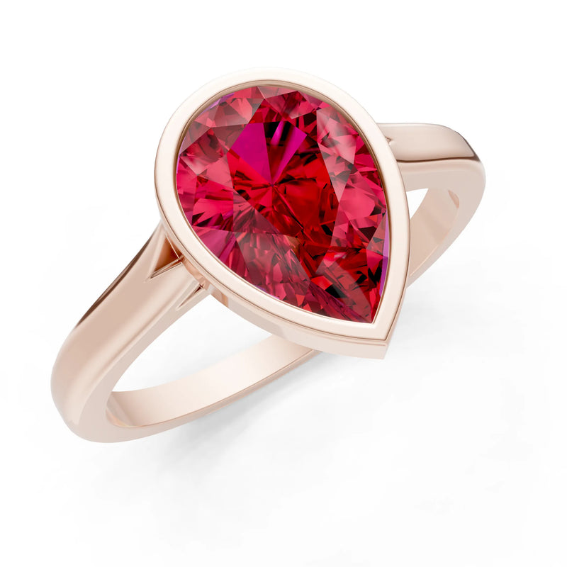 Ruby Pear Shape Bezel Set Solitaire Ring