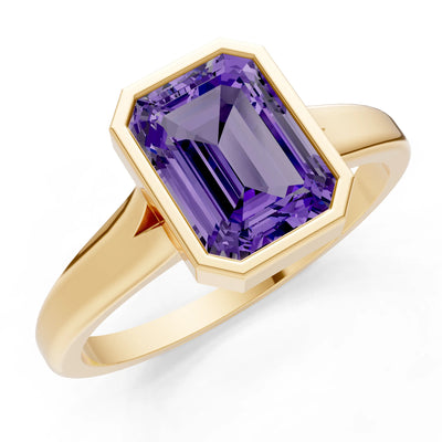 Solid Gold Emerald Cut Gemstone Engagement Ring , 1.50 Ct