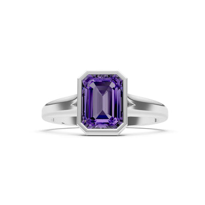 Solid Gold Emerald Cut Gemstone Engagement Ring , 1.50 Ct