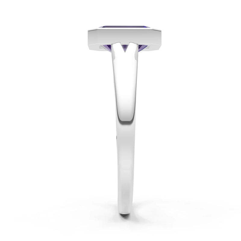 Amethyst Emerald Cut Bezel Set Solitaire Ring