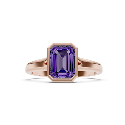 Solid Gold Emerald Cut Gemstone Engagement Ring , 1.50 Ct