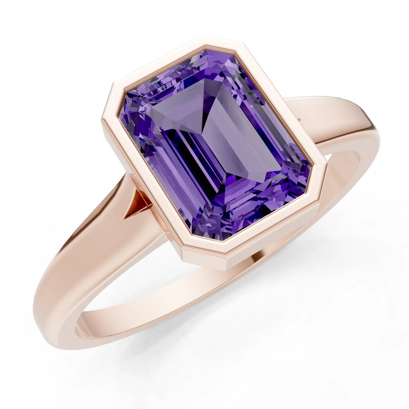 Solid Gold Emerald Cut Gemstone Engagement Ring , 1.50 Ct