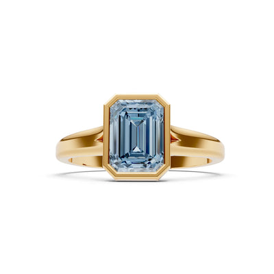 Aquamarine Emerald Cut Bezel Set Solitaire Ring