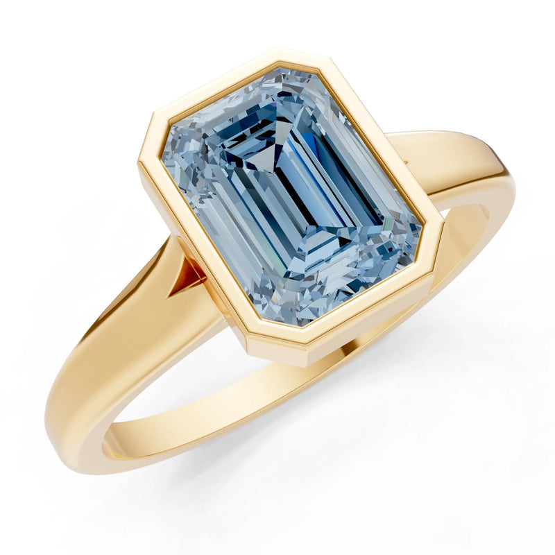 Aquamarine Emerald Cut Bezel Set Solitaire Ring