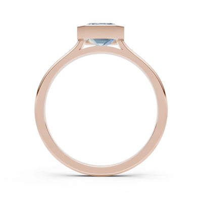 Aquamarine Emerald Cut Bezel Set Solitaire Ring