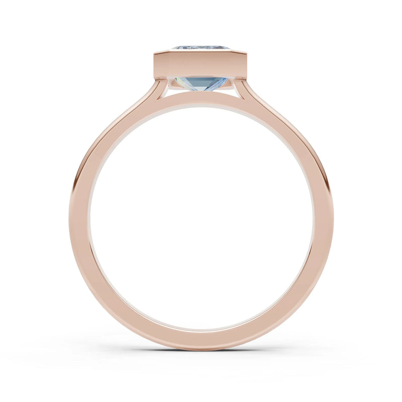 Aquamarine Emerald Cut Bezel Set Solitaire Ring