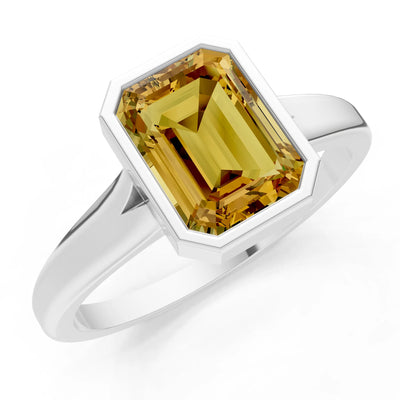 Solid Gold Emerald Cut Gemstone Engagement Ring , 1.50 Ct