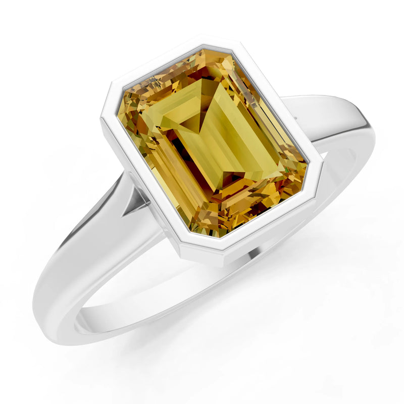 Solid Gold Emerald Cut Gemstone Engagement Ring , 1.50 Ct