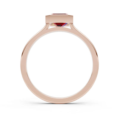 Garnet Emerald Cut Bezel Set Solitaire Ring