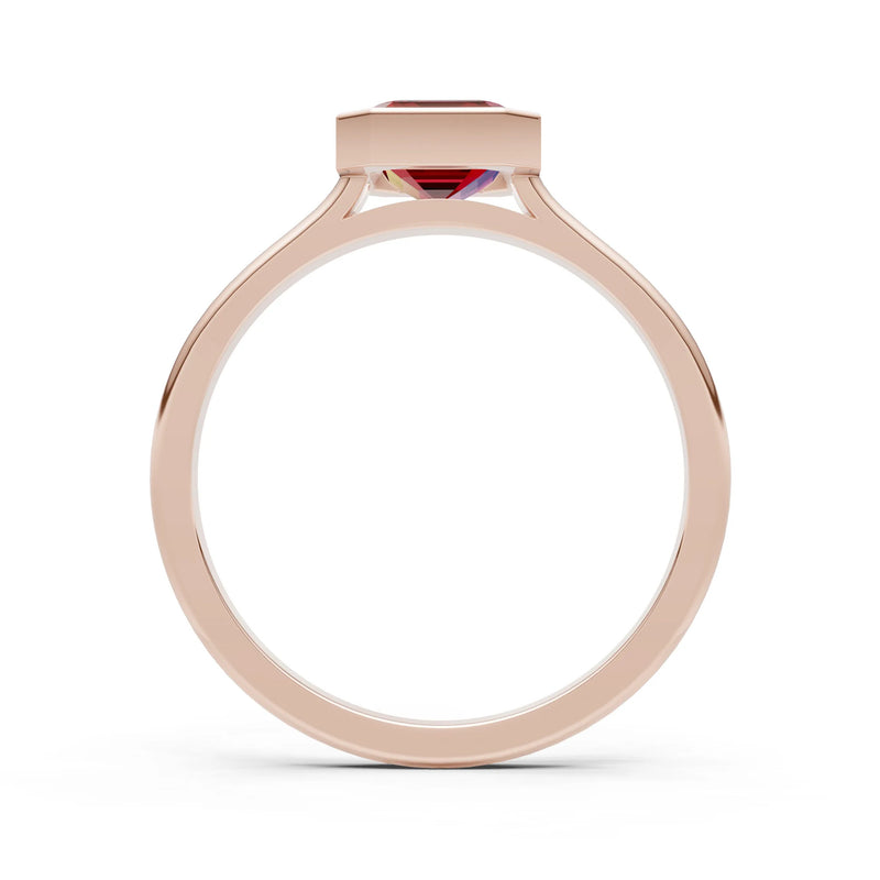 Garnet Emerald Cut Bezel Set Solitaire Ring