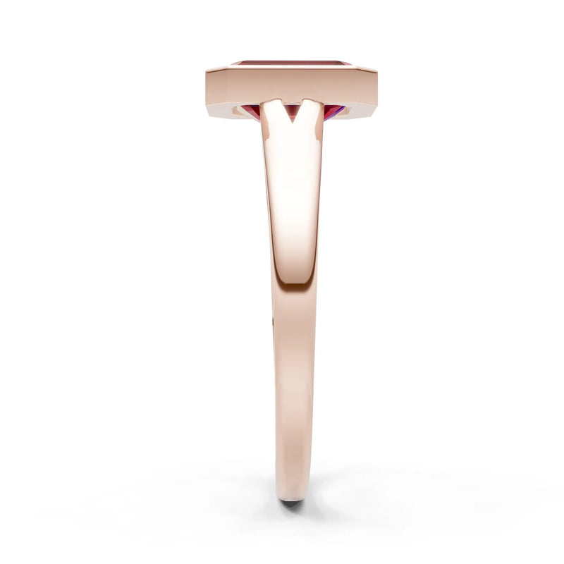 Garnet Emerald Cut Bezel Set Solitaire Ring