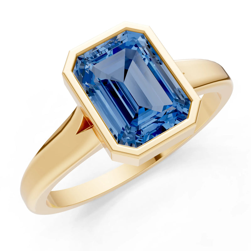 London Blue Topaz Emerald Cut Bezel Set Solitaire Ring
