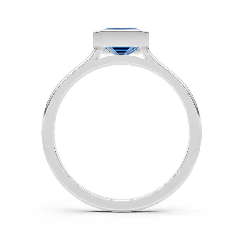 London Blue Topaz Emerald Cut Bezel Set Solitaire Ring