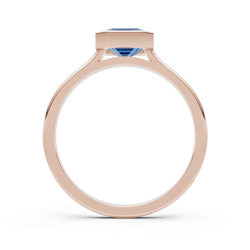 London Blue Topaz Emerald Cut Bezel Set Solitaire Ring