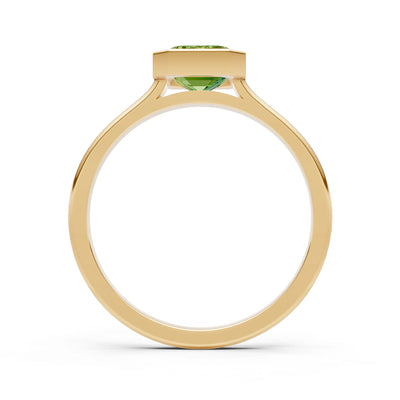 Peridot Emerald Cut Bezel Set Solitaire Ring