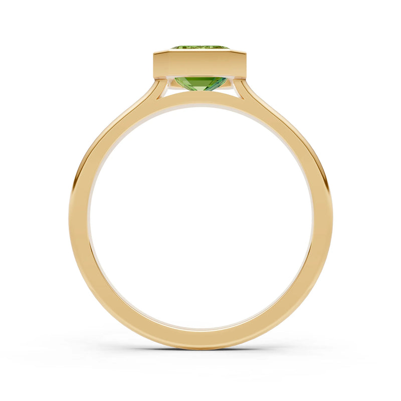 Peridot Emerald Cut Bezel Set Solitaire Ring