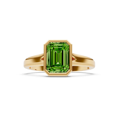 Peridot Emerald Cut Bezel Set Solitaire Ring