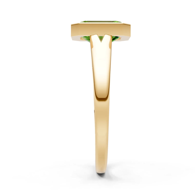 Peridot Emerald Cut Bezel Set Solitaire Ring