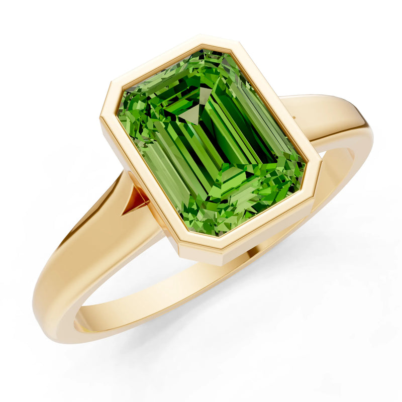 Peridot Emerald Cut Bezel Set Solitaire Ring