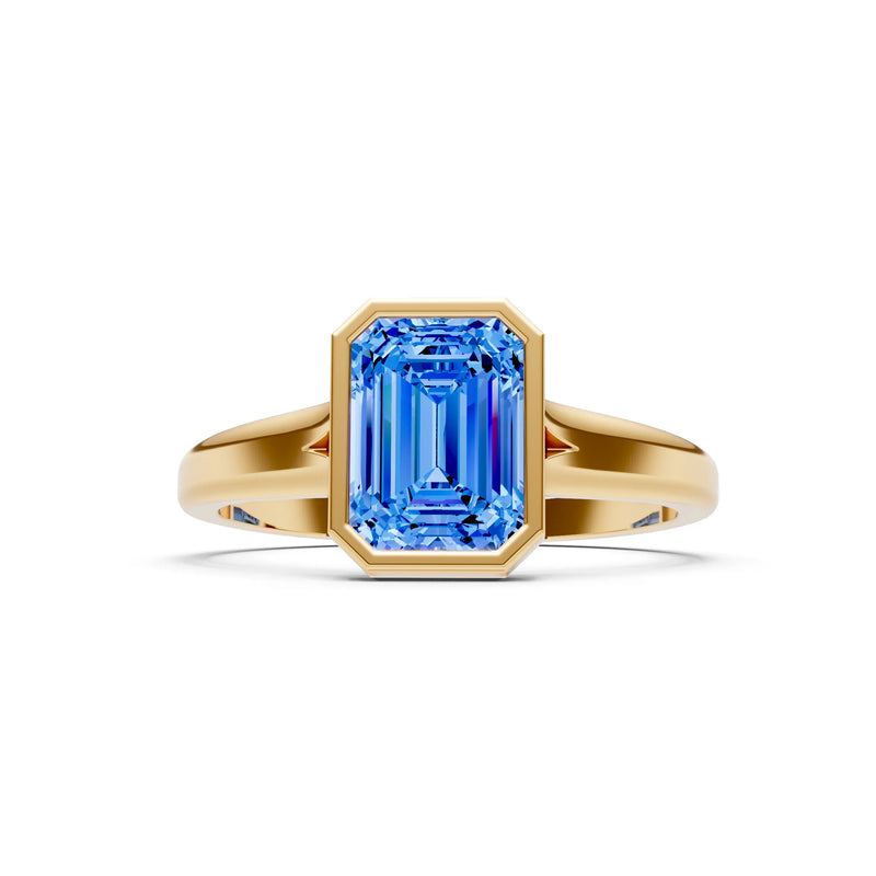 Swiss Blue Topaz Emerald Cut Bezel Set Solitaire Ring