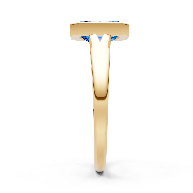 Swiss Blue Topaz Emerald Cut Bezel Set Solitaire Ring