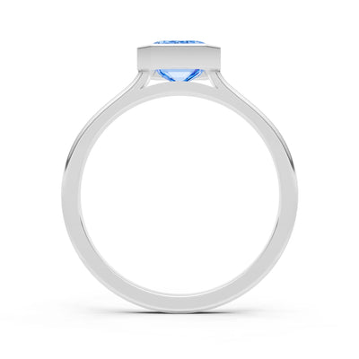 Swiss Blue Topaz Emerald Cut Bezel Set Solitaire Ring
