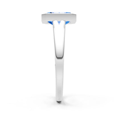 Swiss Blue Topaz Emerald Cut Bezel Set Solitaire Ring