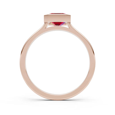 Ruby Emerald Cut Bezel Set Solitaire Ring