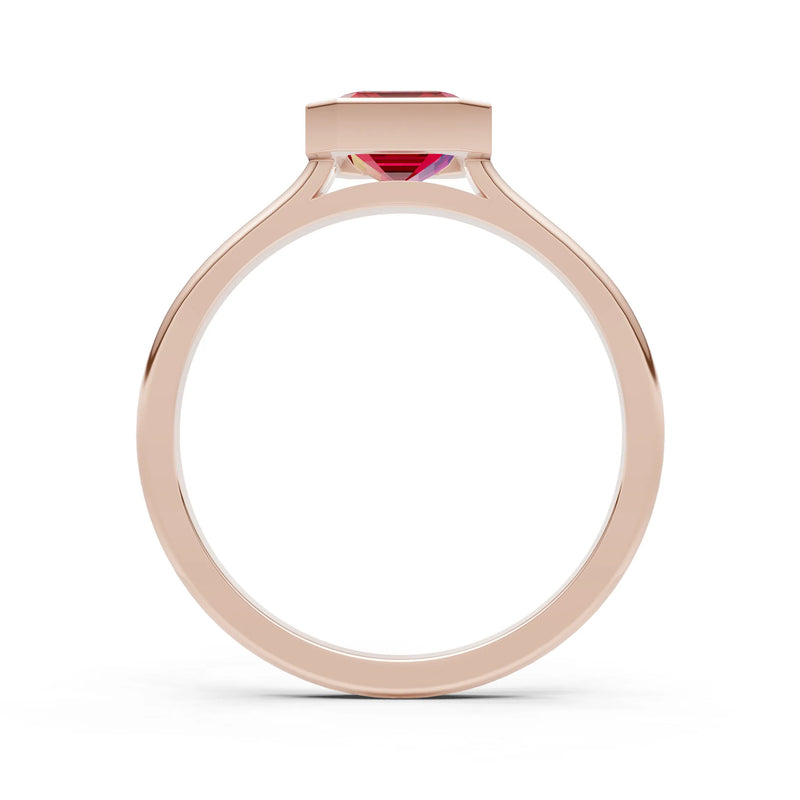 Ruby Emerald Cut Bezel Set Solitaire Ring