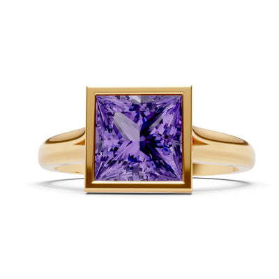 Amethyst Princess Shape Bezel Solitaire Ring