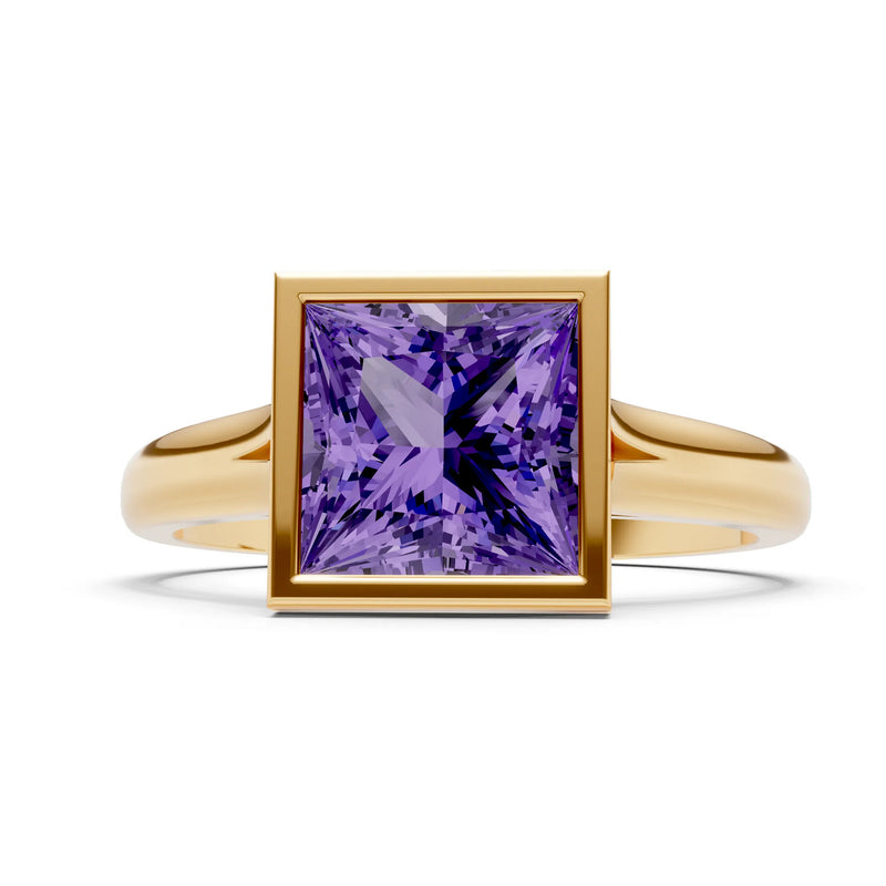 Amethyst Princess Shape Bezel Solitaire Ring