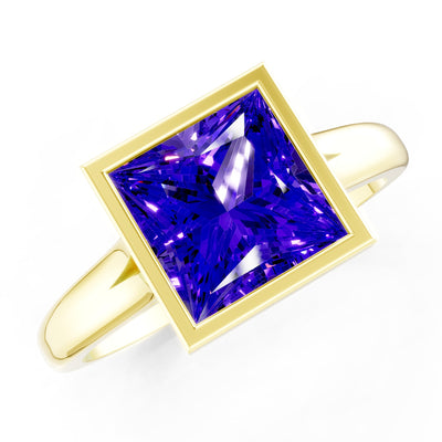 Princess Cut Bezel Gemstone Solitaire Ring