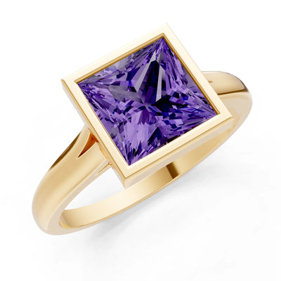 Amethyst Princess Shape Bezel Solitaire Ring