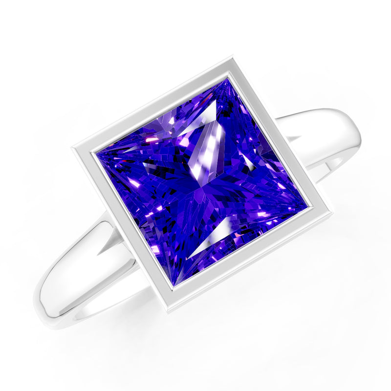 Princess Cut Bezel Gemstone Solitaire Ring
