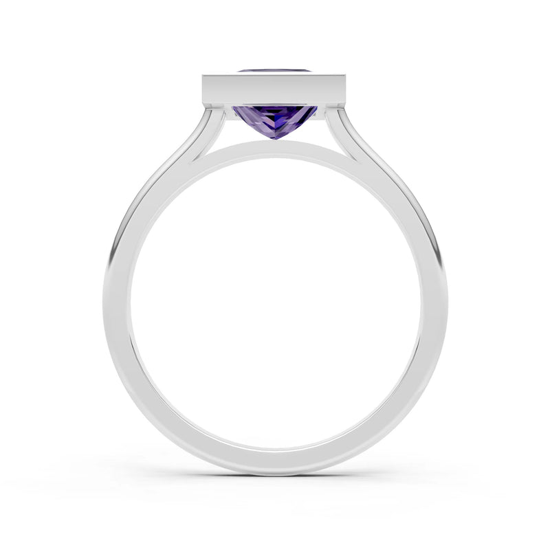 Amethyst Princess Shape Bezel Solitaire Ring